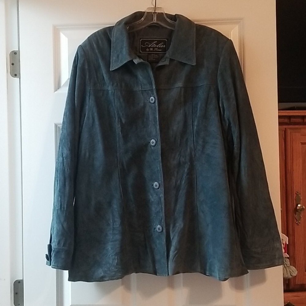 Blue leather jacket